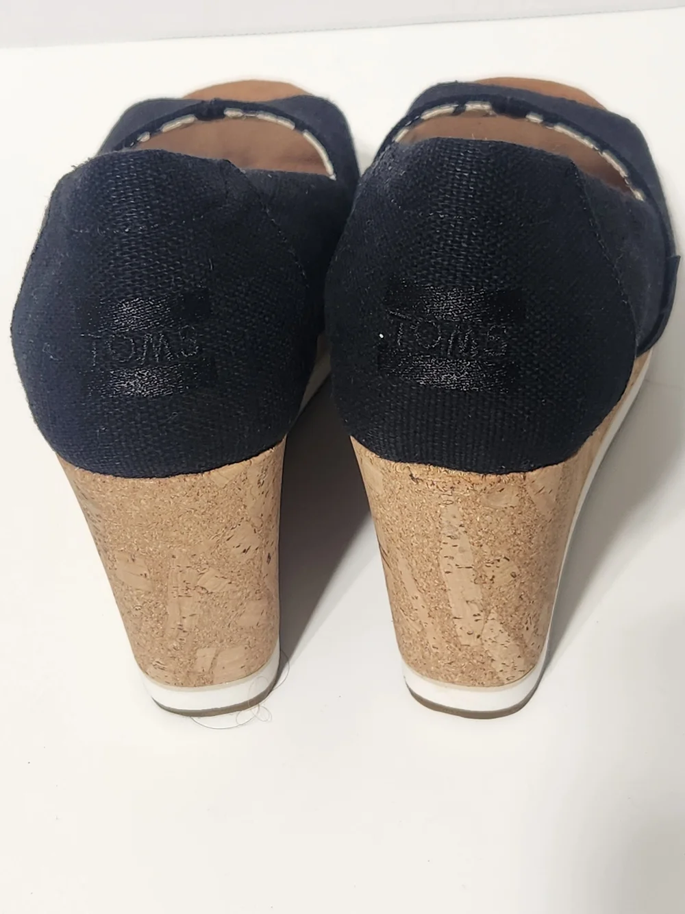Toms Black Open-Toe Cork Wedge Espadrille Pumps